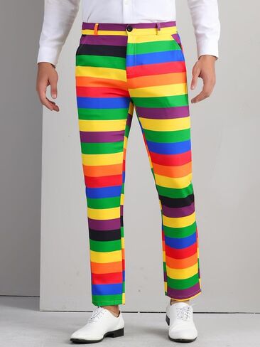 Lars Amadeus Rainbow Dress Pants for Men's Regular Fit Contrast Color Slacks Striped Trousers in Saudi Arabia