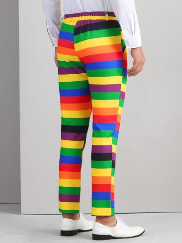 Lars Amadeus Rainbow Dress Pants for Men's Regular Fit Contrast Color Slacks Striped Trousers in Saudi Arabia