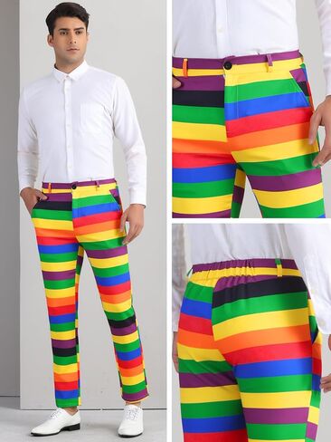 Lars Amadeus Rainbow Dress Pants for Men's Regular Fit Contrast Color Slacks Striped Trousers in Saudi Arabia