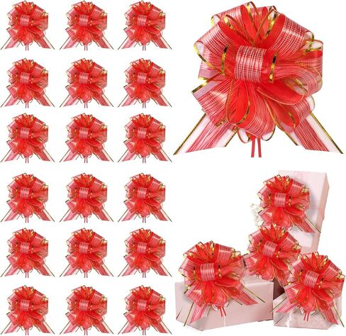 20 Pieces Pull Bow Gift Wrapping Pull Bow Ribbon Pull Bows for Christmas Wedding Baskets Valentine's Day Bows (Gold) in Kuwait