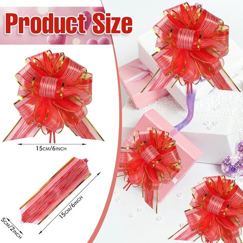 20 Pieces Pull Bow Gift Wrapping Pull Bow Ribbon Pull Bows for Christmas Wedding Baskets Valentine's Day Bows (Gold) in Kuwait