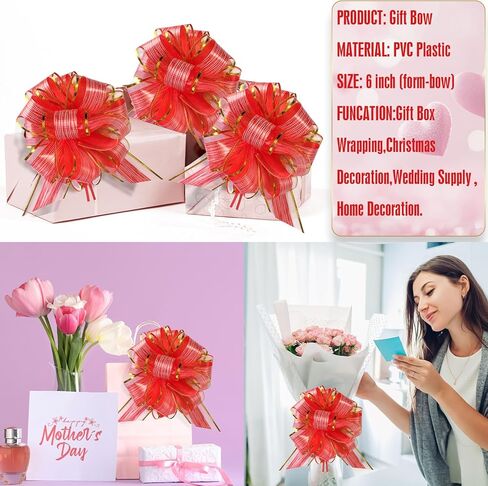 20 Pieces Pull Bow Gift Wrapping Pull Bow Ribbon Pull Bows for Christmas Wedding Baskets Valentine's Day Bows (Gold) in Kuwait