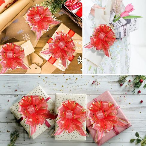20 Pieces Pull Bow Gift Wrapping Pull Bow Ribbon Pull Bows for Christmas Wedding Baskets Valentine's Day Bows (Gold) in Kuwait