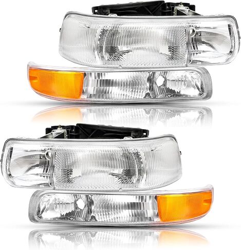 المصابيح الأمامية في Chrome Housing Plaction for 99-02 Chevy Silverado 00-06 Suburban Tahoe ، Amber Side Clear Lens in Saudi Arabia