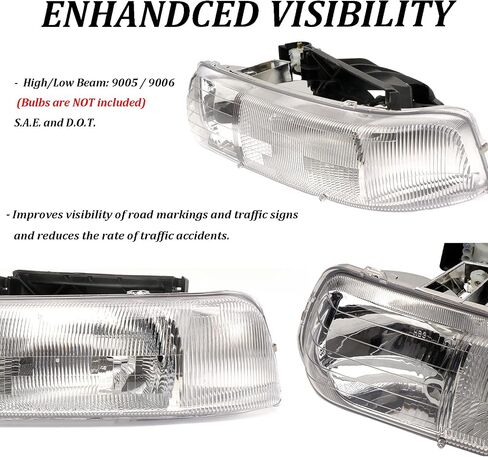 المصابيح الأمامية في Chrome Housing Plaction for 99-02 Chevy Silverado 00-06 Suburban Tahoe ، Amber Side Clear Lens in Saudi Arabia