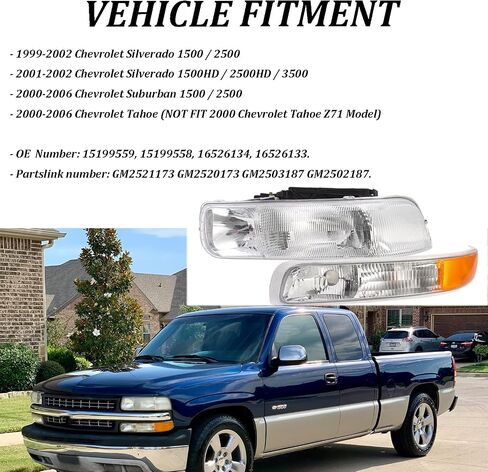 المصابيح الأمامية في Chrome Housing Plaction for 99-02 Chevy Silverado 00-06 Suburban Tahoe ، Amber Side Clear Lens in Saudi Arabia