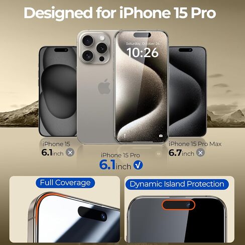 واقي شاشة للخصوصية بتغطية كاملة من SYNCWIRE لهاتف iPhone 15 6.1 بوصة [عبوة من قطعتين]، زجاج مقسى مضاد للتجسس بزاوية 28 درجة مع حافة سوداء [سهل التركيب] [صلابة 9H] [لمس حساس] in Kuwait