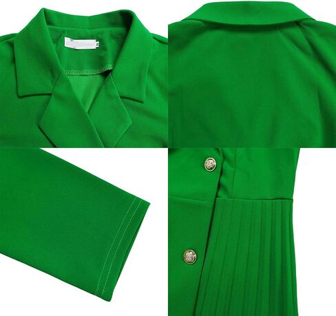 Women's Lapel Neck Double Breasted Blazer Dress Business Elegant 3/4 Sleeve Pleated Midi Dress with Belt in Kuwait