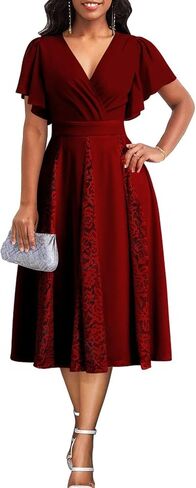Women’s Summer V Neck Maxi Dresses Casual Short Sleeve Long Party Dress in Kuwait