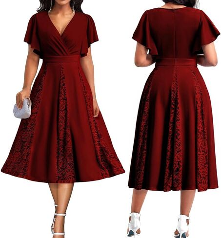 Women’s Summer V Neck Maxi Dresses Casual Short Sleeve Long Party Dress in Kuwait