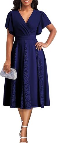 Women’s Summer V Neck Maxi Dresses Casual Short Sleeve Long Party Dress in Kuwait