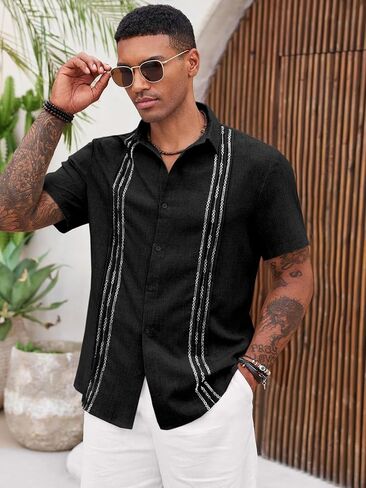 Runcati Mens Cuban Guayabera Shirts Short Sleeve Button Down Casual Summer Beach Wedding Embroidered Linen Tops in Saudi Arabia