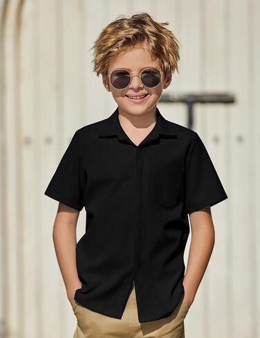 Arshiner Boys Short Sleeve Dress Dress Button Told Button أسفل القمصان الصيفية القميص الرسمي الرسمي مع الجيب in Saudi Arabia