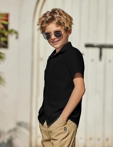 Arshiner Boys Short Sleeve Dress Dress Button Told Button أسفل القمصان الصيفية القميص الرسمي الرسمي مع الجيب in Saudi Arabia