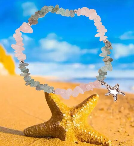 AZFEIYA Healing Stone Amethyst Anklets Bracelets Handmade Boho Anklet Bracelet Summer Jewelry Starfish Anklets Chakra Beach Foot Jewelry Gift for Her in Saudi Arabia