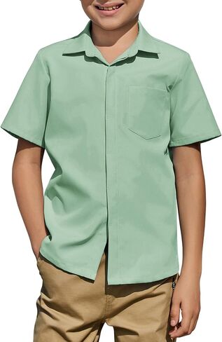 Arshiner Boys Short Sleeve Dress Shirts Solid Button Down Shirts Summer Formal Uniform Shirt with Pocket in Saudi Arabia