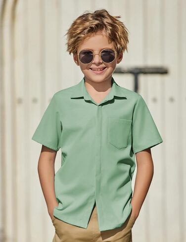 Arshiner Boys Short Sleeve Dress Shirts Solid Button Down Shirts Summer Formal Uniform Shirt with Pocket in Saudi Arabia