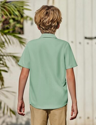 Arshiner Boys Short Sleeve Dress Shirts Solid Button Down Shirts Summer Formal Uniform Shirt with Pocket in Saudi Arabia