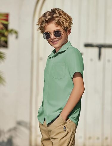 Arshiner Boys Short Sleeve Dress Shirts Solid Button Down Shirts Summer Formal Uniform Shirt with Pocket in Saudi Arabia