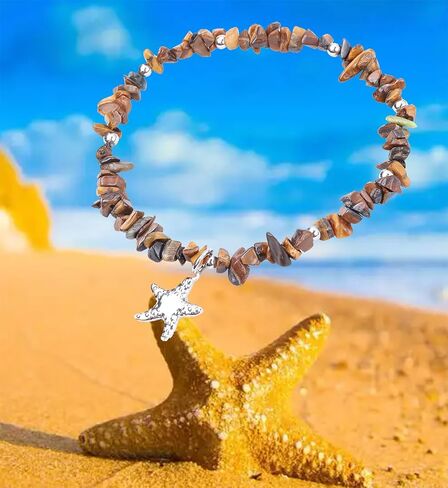 AZFEIYA Healing Stone Amethyst Anklets Bracelets Handmade Boho Anklet Bracelet Summer Jewelry Starfish Anklets Chakra Beach Foot Jewelry Gift for Her in Saudi Arabia