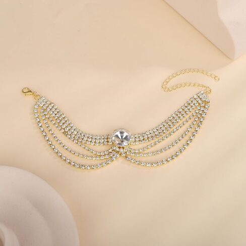 Cuban Silver Gold Crystal Rhinestone Ankle Bracelets Dainty Cuban Link Chain Rhinestone Foot Chain Adjustable Link Ankle Bracelet Tassel Crystal Rhinestone Ankle Bracelets for Women in Saudi Arabia