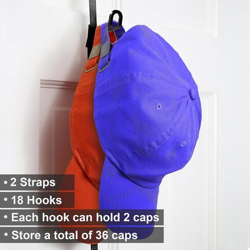 Perfect Curve Hat Organizer CapRack | Over-The-Door Hat Rack and Organizer | Baseball Cap Rack | Hat Rack for Door | Cap Organizer | 2 Straps | Holds 18 to 36 Adjustable Caps |Black in Saudi Arabia