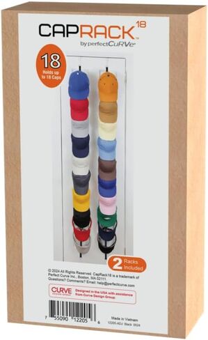 Perfect Curve Hat Organizer CapRack | Over-The-Door Hat Rack and Organizer | Baseball Cap Rack | Hat Rack for Door | Cap Organizer | 2 Straps | Holds 18 to 36 Adjustable Caps |Black in Saudi Arabia