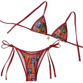 Milumia Women's 2 Piece Bikini Set Tribal Tie String Triangle Low Waist Swimsuits