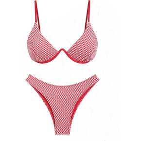 Seamoly Red Gingham Underwire Cheeky Bikini