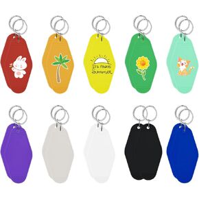LOTMER 40 PCS Hotel Keychain Blank with Key Rings, 20 Colors Plastic Rhombus Motel Keychain for DIY Keychain and Luggage Tag