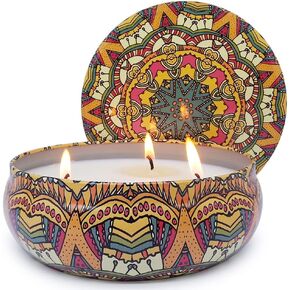 Citronella Candle Outdoor Large 3 Wick 13.5oz Soy Wax with Cover for Patio Porch, 75 Hour Burn, Blue and White, Citronella Candle