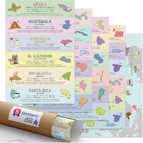 Quarterhouse Spanish-Speaking Countries Poster Set for the Classroom, 18 Latin American Countries, Spanish ESL Learning, Set of 5, 12 x 18 Inches