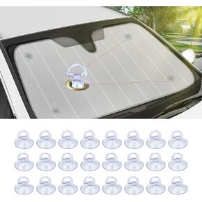 24PCS Car Glass Windshield Sunshade Suction Cups, Car Window Shades Suction Cups, Pull Ring Sun Visor Suction Cups, Universal Car Accessories Suction Cup Hooks for Car Windows Kitchen Bathroom