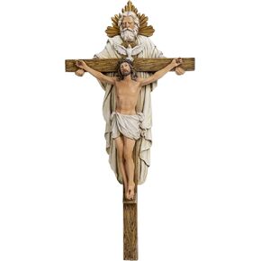 Grace4Joy Holy Trinity Wall Cross ، 12.5 بوصة ثالوث Holy Trinity Cruncifix الكاثوليك ديكور ، الروح القدس المرسومة باليد يسوع الصليب من أجل الجدار ديني الهدايا