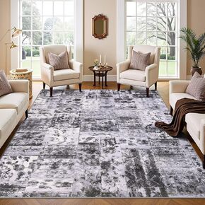 Area Rug 5x7 Washable Rugs Boho Soft Modern Abstract Non-Slip Faux Wool Vintage Carpet for Living Room, Bedroom, Farmhouse, Dining Room, Kids Playroom, White and Black