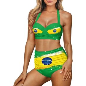Womens Swimsuit Set High Waisted Bottom 2 Piece Bikini Wrap Front Bathing Suit Swimwear Tummy Control S-2XL
