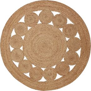 Tepo Round Jute Rug - 3ft, Braided Area Rug for Kitchen, Living Room & Bedroom, 100% Natural Rustic, Hand Woven