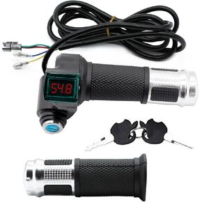 1Pair E-Bike Throttle Grip, 12v-84v Universal Electric Bicycle Throttle Grips with Key, LCD Battery Voltage Display for Motorbike Motorcycle E-Bike