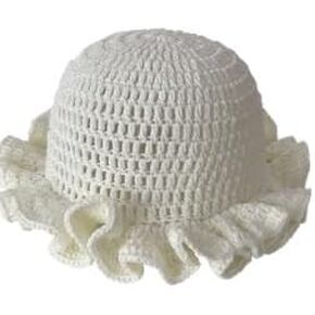 Handmade Crocheted hat with Flower Accents, One Size White