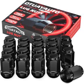 OTUAYAUTO M12x1.5 Lug Nuts - 20PCS Black 12mmx1.5 Closed End Bulge Acorn Lug Nut Set, 12x1.5 Wheel Lug Nuts, Cone Seat, 19mm Hex, Replacement for Chevy Ford Honda Acura Aftermarket Wheels