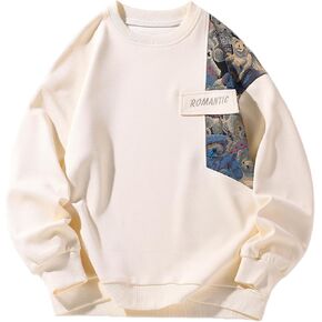 Mens Round Neck Embroidered Sweatshirt Casual Long Sleeve Pullover Sweatshirt