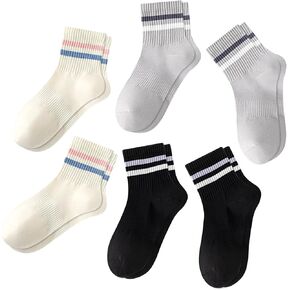6 Pairs Striped Cotton Ankle Socks for Women, Cute Retro Sporty Casual Athletic Novelty Mini Crew Socks