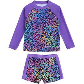 Camidy Girls Rash Guard Two Piece Long Sleeve Swimwear Tankini for 3-12 Years