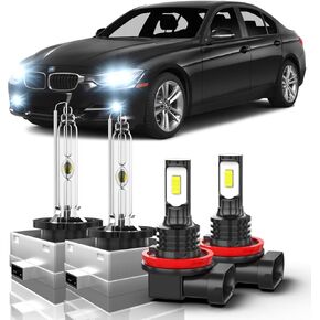 Kit for BMW 328i Convertible أو Coupe 2009 2010 2011 2012 2013 ، D1S D1R D1C High/Low Beam+ H11 H8 H9 LED LED Light Lights ، 6000k White ، 300 ٪ Wrightness ، Slip and Play ، 1: 1 size ، pack of 4
