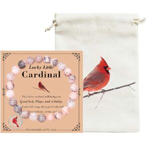Cardinal Bracelet with Cardinal Bag Natural Stone Bracelet with Charm Adjustable Jewelry Christmas Gifts for Women