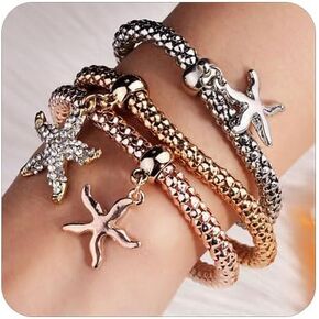 Choistily 3PCS Starfish Bracelets for Women Gold Starfish Bracelet Beach Charm Bracelet Summer Beach Surfer Jewelry