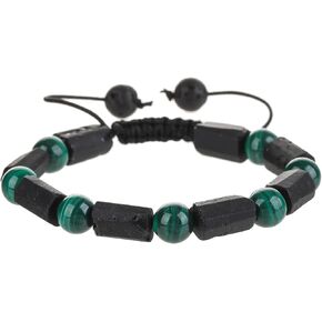 Black Tourmaline and Malachite Beaded Adjustable Bracelet - Natural Protection and Healing Energy - Grounding and Balancing Stone Bracelet for Men and Women