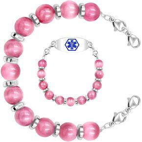 8mm Cat's Eye Stone Interchangeable Replacement Bracelet | Personalized Medical ID Bracelets | Custom Identification Jewelry for Women Versatile for Daily Wear & Special Events | YA5057