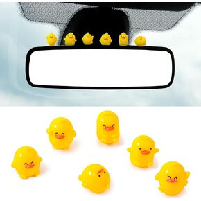 6pcs Mini Duck Duck Care Dashboard Decorations ، الحلي مرآة الرؤية الخلفية ، وملحقات السيارات الداخلية المضحكة لإكسسوارات الديكور الداخلية للسيارات مع ملصقات النقطة
