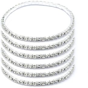 Women Rhinestone Stretch Ankle Bracelet Silver Sparking Tennis Bracelet Crystal Anklet Foot Chain Jewelry (1 Row - 6pcs)